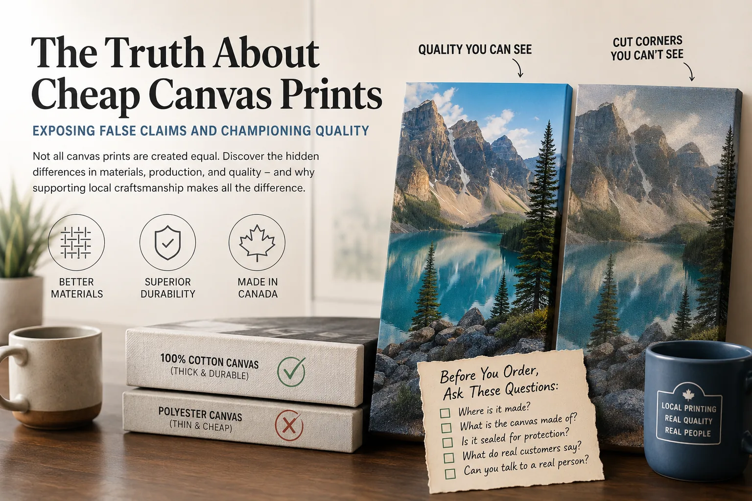 Comparison of premium cotton canvas prints and cheap polyester canvas prints for Edmonton families